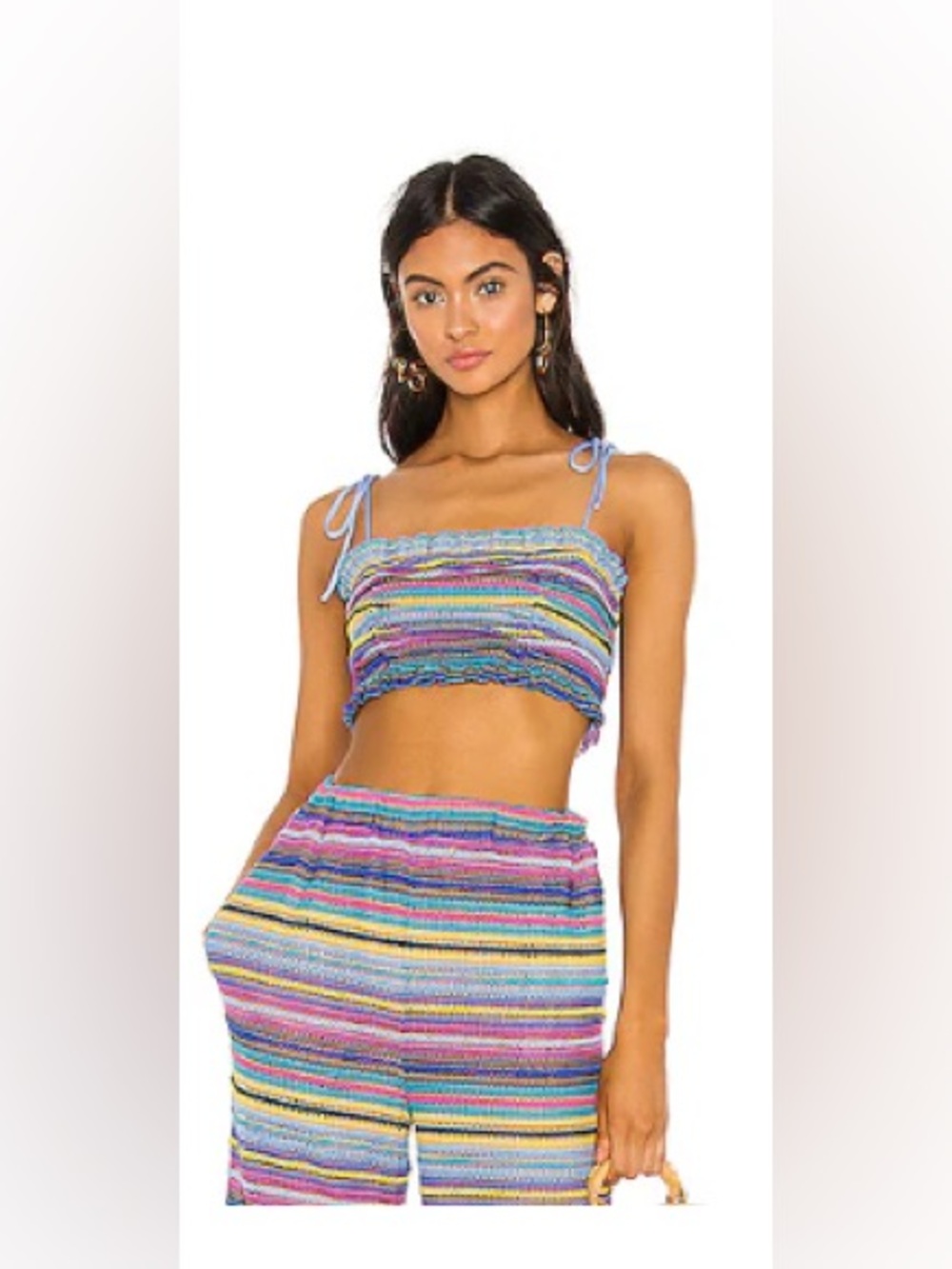 MAJORELLE Multicolor Striped Smocked Crop Top and Pant Set